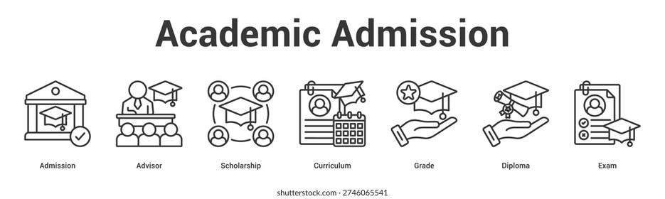 Academic Admission web banner icon set vector illustration concept for business with icon of Admission, Advisor, Scholarship, Curriculum, Gra.