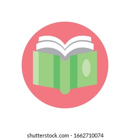 akademische Buchsymbol auf weißem Hintergrund, bunter Blockstil, Vektorillustration
