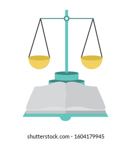 academic book and scale over white background, vector illustration