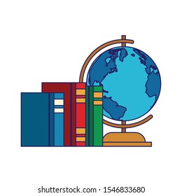 academic books and globe icon over white background, vector illustration