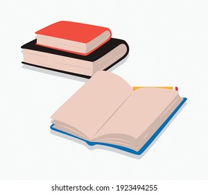 academic books over white background, flat style, vector illustration