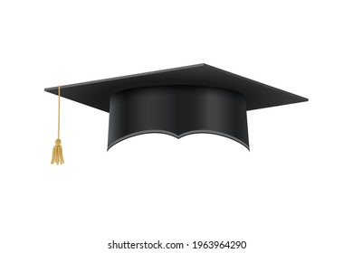 Academic cap for graduation ceremony in high school, college or university. Education cap isolated on white. Vector design element.