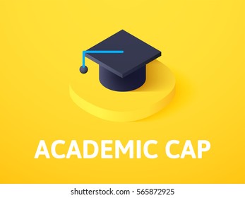 Icono de tapón académico, símbolo vectorial en estilo isométrico plano aislado en fondo de color