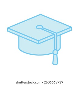 Academic Cap isometric 3D blue color icon, mini illustration. use for modern concept, print, UI, UX kit, web and app development. Vector EPS 10, related to learning and education, science