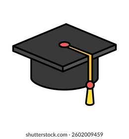 Academic Cap isometric 3D color icon, mini illustration. use for modern concept, print, UI, UX kit, web and app development. Vector EPS 10, related to learning and education, science