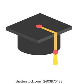 Academic Cap isometric 3D icon, mini illustration. use for modern concept, print, UI, UX kit, web and app development. Vector EPS 10, related to learning and education, science