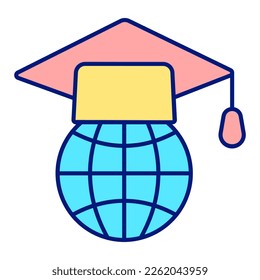 Tapa académica del globo: icono, ilustración sobre fondo blanco, estilo de color