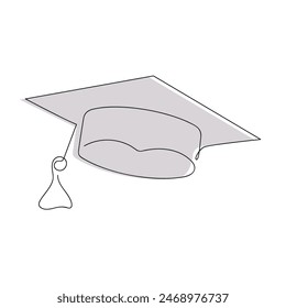 Academic cap in one continuous line in color. One line drawing, minimalism. Vector illustration.