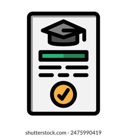 Academic certificate color lineal icon. diploma document flat icons. Suitable for websites, UI and mobile apps.