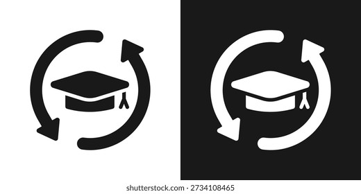Icono de ciclo académico en estilo de glifo blanco y negro