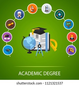 Academic degree flat icons concept. Vector illustration. Element template for design.