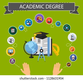 Academic degree flat icons concept. Vector illustration. Element template for design.