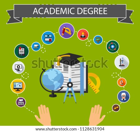 Academic degree flat icons concept. Vector illustration. Element template for design.