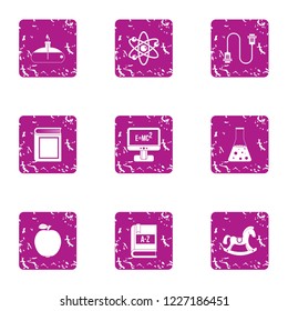 Academic degree icons set. Grunge set of 9 academic degree vector icons for web isolated on white background