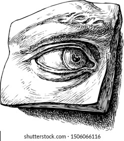 Academic Drawing Of A Plaster Sculpture Of An Eye - Vector Illustration, On White, Stylized Engraving