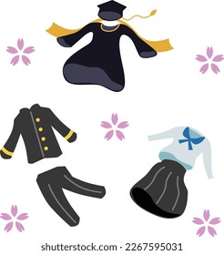 academic dress and school uniform illustration set