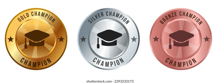 Academic education graduation cap hat medal gold silver bronze round competition winner round badge emblem