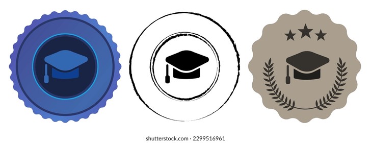 Academic education graduation cap hat medal blue black stamp round competition winner round badge emblem