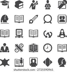 Educación Académica Material Escolar e Iconos de Aprendizaje del Conocimiento