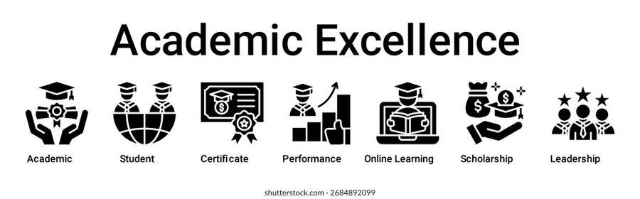 Academic Excellence banner web ícone vetor ilustração conceito para a educação com ícone de Academic, Estudante, Certificado, Desempenho, Aprendizagem Online, Bolsa de Estudo.