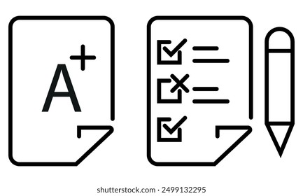 Icons für Academic Excellence und Task-Management. Schwarzer bearbeitbarer Strich. Vektorgrafik