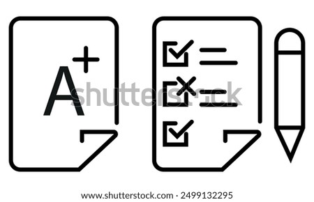 Academic Excellence and task management icons. Black editable strock. Vector illustration
