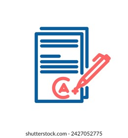 Academic Excellence: Vector Icon of Exam Paper, Pen, and 'A' Grade. Representing Student Achievement, Learning Assessment, and Educational Success.
