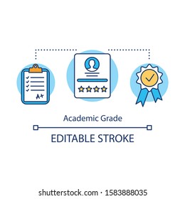 Academic grade concept icon. Excellent educational result. Passing exam perfectly. Good level of knowledge idea thin line illustration. Vector isolated outline drawing. Editable stroke