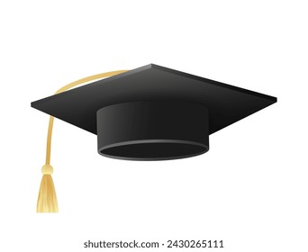 Academic graduate hat 3d realistic,dark color isolated on white background.Hand drawn.Design element graduation ceremony decoration,cards,banners,invitations,websites.Flat style.Vector illustration