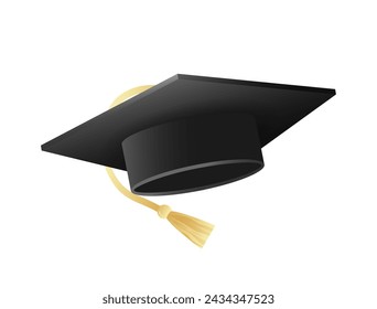 Academic graduate hat 3d realistic,dark color isolated on white background.Hand drawn.Design element graduation ceremony decoration,cards,banners,invitations,websites.Flat style.Vector illustration