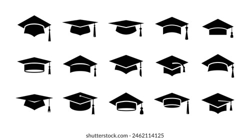 Conjunto de iconos de gorra de graduación académica Ilustración vectorial