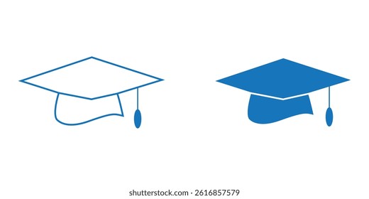 Academic graduation cap icon set  . Graduation student black cap and diploma.