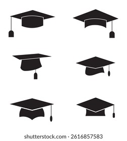 Academic graduation cap icon set  . Graduation student black cap and diploma.