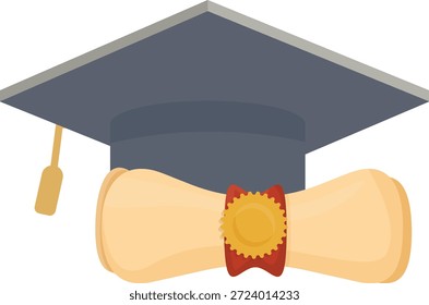 Diploma Acadêmico de Graduação e Certificado Vetor Set, Flat Education Achievement Icons com Mortarboard Caps e Golden Seals para Projetos de Início