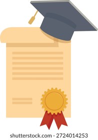 Diploma Acadêmico de Graduação e Certificado Vetor Set, Flat Education Achievement Icons com Mortarboard Caps e Golden Seals para Projetos de Início