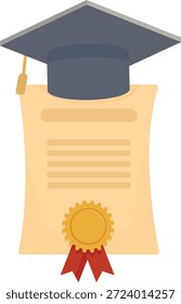 Diploma Acadêmico de Graduação e Certificado Vetor Set, Flat Education Achievement Icons com Mortarboard Caps e Golden Seals para Projetos de Início
