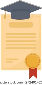 Diploma Acadêmico de Graduação e Certificado Vetor Set, Flat Education Achievement Icons com Mortarboard Caps e Golden Seals para Projetos de Início