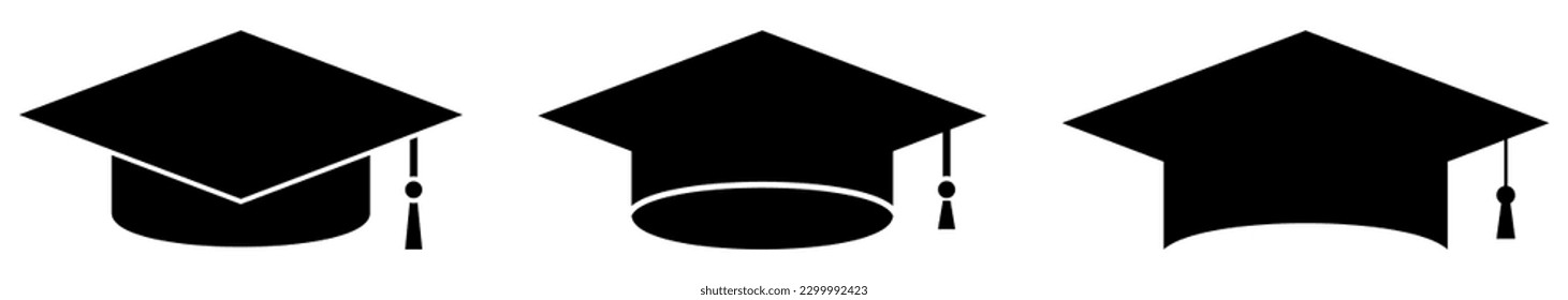 Academic graduation hat icons. Vector illustration isolated on white background
