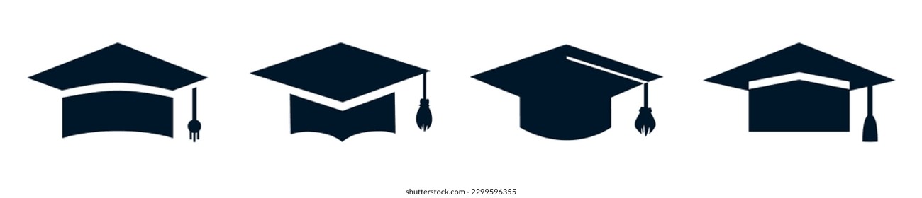 Graduación académica que establece un icono, signos de sombrero de graduación - vector de stock