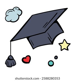 Academic graduation hat of a student. Simple vector illustration isolated on white background for print, sticker, book