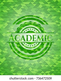 Academic green emblem with mosaic background