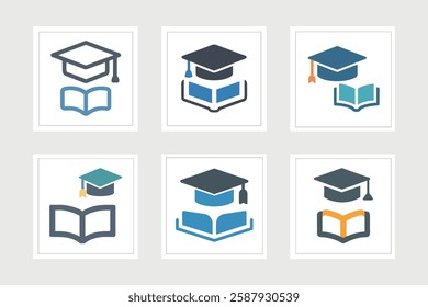  Academic hat and a book icon vector illustration.