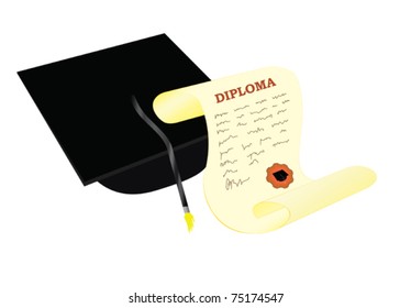 academic hat with diploma vector illustration