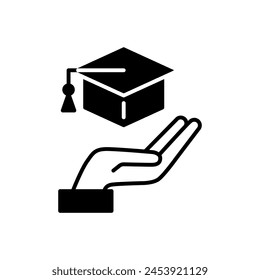 Academic hat in hand icon vector illustration. Graduate cap on isolated background. Education sign concept.
