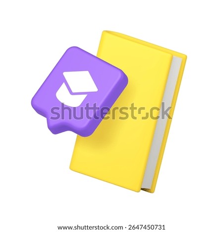 Academic hat placed on yellow book symbolizes education, learning, graduation, and academic achievement in modern colorful style. 3d icon realistic vector illustration