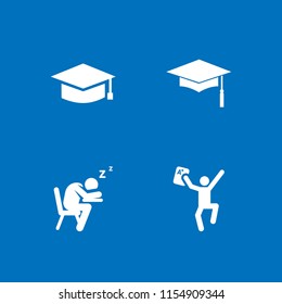 academic icon. 4 academic set with graduation cap, graduation student black cap and student vector icons for web and mobile app