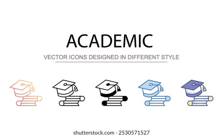 Diseño de icono académico con fondo blanco Ilustración de stock