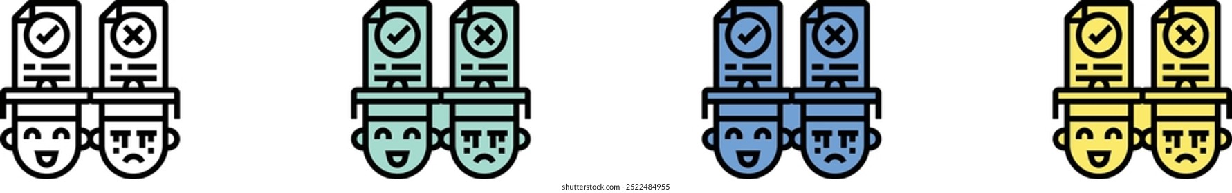 akademisches Symbol. Kontur, Design im grünen, blauen und gelben Stil einzeln auf weißem Hintergrund