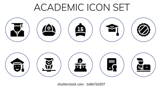 conjunto de iconos académicos. 10 íconos académicos llenos.  Iconos modernos sencillos, como: Graduado, Graduado, Cap, Wisdom, Graduados, Mortarboard, Diploma, Estudiante