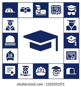 academic icon set. 17 filled academic icons.  Collection Of - Cap, Graduation, Graduate, Mortarboard, Diploma, Wisdom, Student